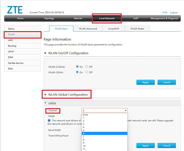 cambio de canal de router